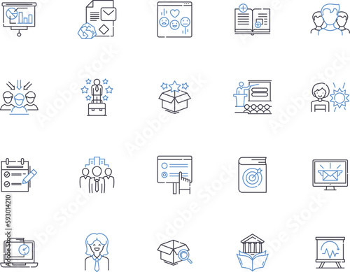 Business education outline icons collection. accounting, finance, marketing, management, entrepreneurship, economics, business law vector and illustration concept set. human resources, supply chain