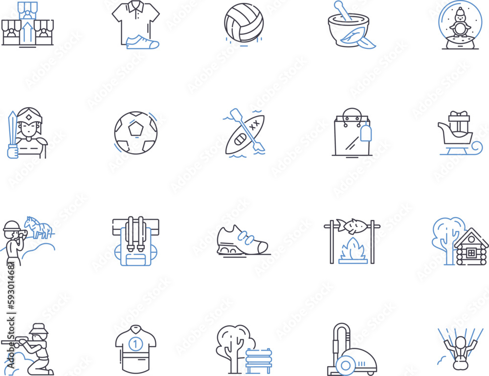 Active lifestyle outline icons collection. Active, Lifestyle, Exercising, Healthy, Walking, Running, Jogging vector and illustration concept set. Cycling, Swimming, Fitness linear signs