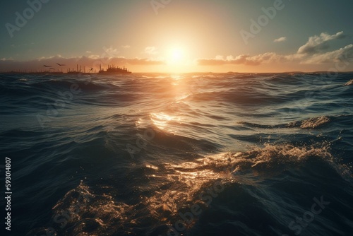 Sun Sinking Into The Sea Illustration. Generative AI