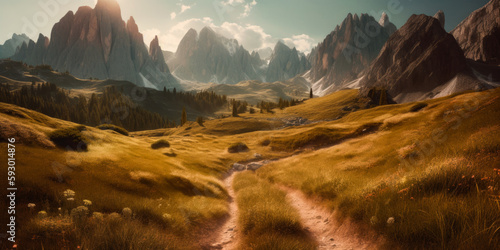Dolomites landscape, fantastic mountains, wallpaper, Generative Ai