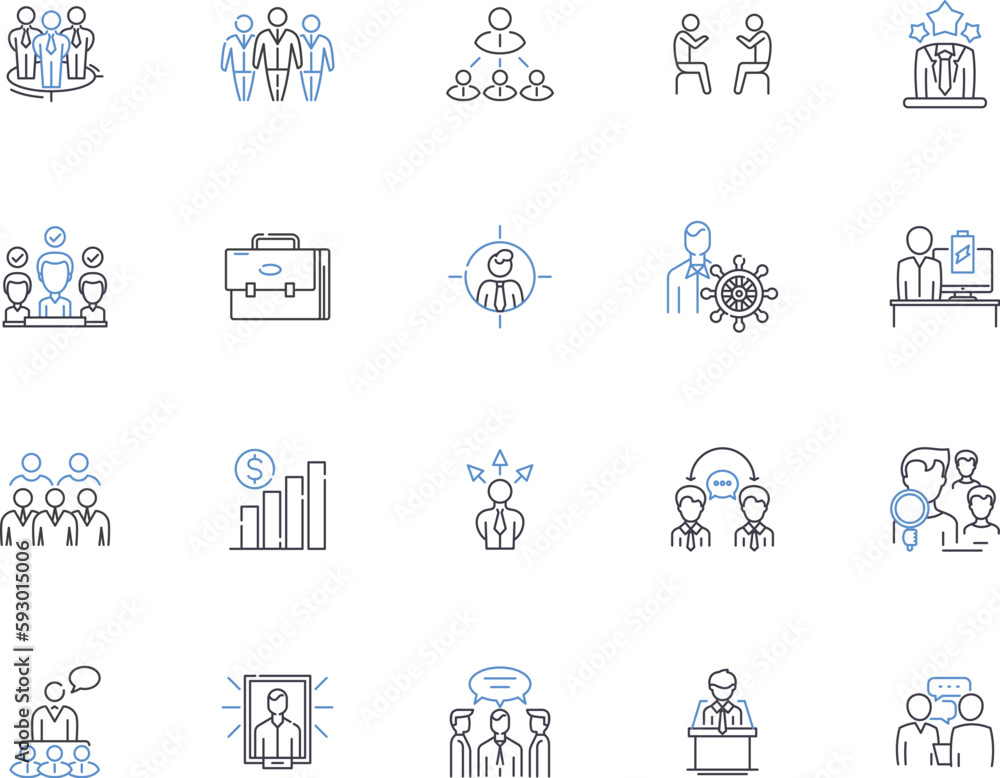 Naklejka premium Businessman outline icons collection. Entrepreneur, Executive, Tycoon, Investor, Leader, Mogul, Administrator vector and illustration concept set. Jack-of-all-trades, Manager, Director linear signs
