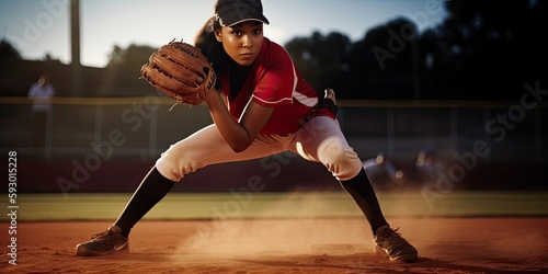 female athlete fast pitch softball player, generative AI