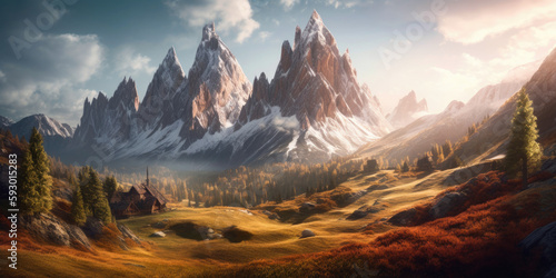 Dolomites landscape  fantastic mountains  wallpaper  Generative Ai
