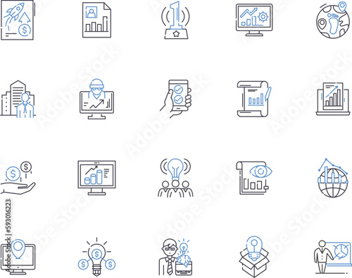 Development outline icons collection. Growth, Progress, Expansion, Advance, Elevation, Creation, Emergence vector and illustration concept set. Improvement, Evolution, Education linear signs