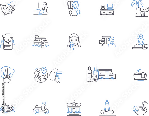 Asian culture outline icons collection. Asian, Culture, Traditions, Customs, Religion, Music, Art vector and illustration concept set. Dance, Cuisine, Languages linear signs