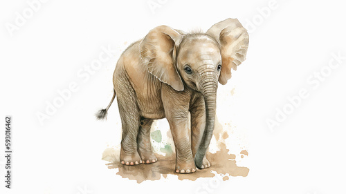 AI Generated  adorable elephant cub in watercolour