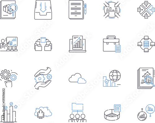 Data and cloud outline icons collection. Data, Cloud, Analytics, Storage, Security, Computing, Services vector and illustration concept set. Saas, BigData, Software linear signs