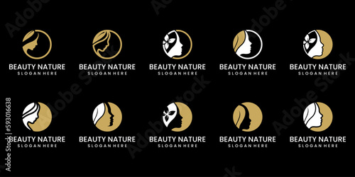 Set of Nature beautiful woman logo design