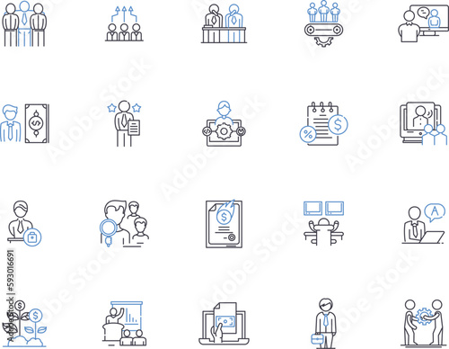 Coaching and mentorship outline icons collection. Mentoring, Coaching, Guidance, Support, Development, Training, Advising vector and illustration concept set. Counseling, Direction, Facilitation