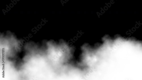 White clouds flowing fast from right to left on black background. Abstract background. Motion graphic.
