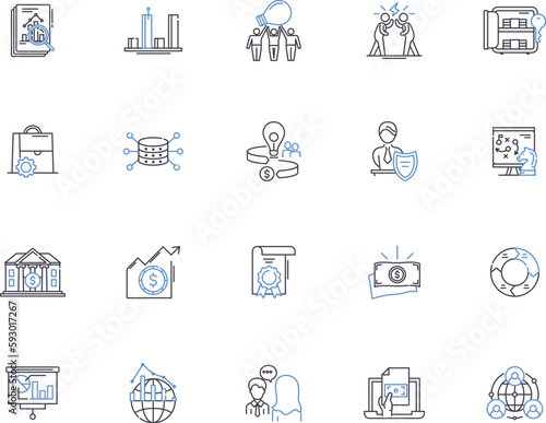 Bank outline icons collection. Loan, Savings, Mortgage, Investment, ATM, Credit, Banking vector and illustration concept set. Interest, Account, Debit linear signs