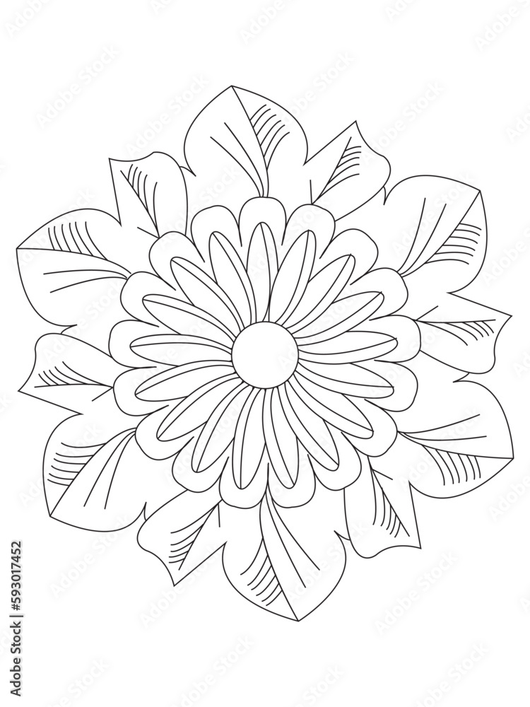    Flowers  Leaves Coloring page Adult.Contour drawing of a mandala on a white background.  Vector illustration Floral Mandala Coloring Pages, Flower Mandala Coloring Page, Coloring Page For Adul