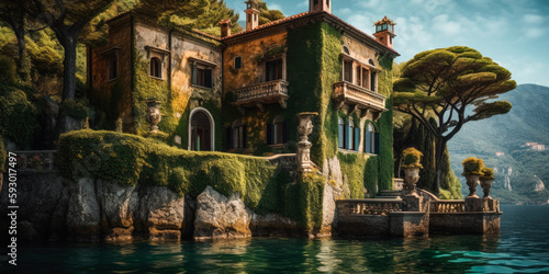 Villa on Lake, Italy, Generative Ai