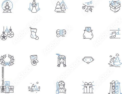 Happy people outline icons collection. Cheerful, Content, Joyful, Optimistic, Jubilant, Blissful, Exuberant vector and illustration concept set. Gratified, Elated, Glad linear signs