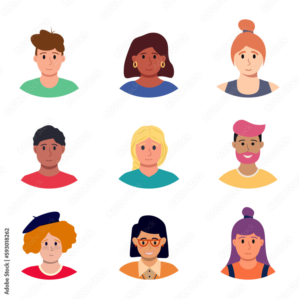Set Of Different Persons Portrait. Divercity Of People. Vector Flat Illustration Set Of Different Persons Portrait. Divercity Of People. Vector Flat Illustration
