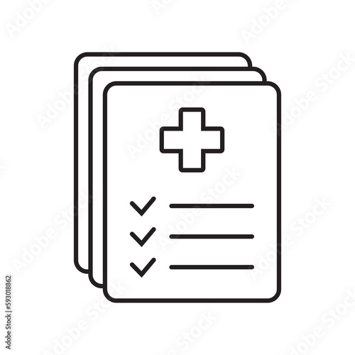 Medical record icon, medical report icon, medical history thin line icon, vector isolated.