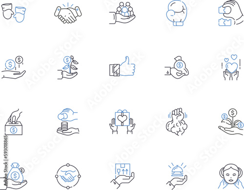 Hand gesture outline icons collection. gesticulating, waving, pointing, beckoning, signaling, clapping, shaking vector and illustration concept set. saluting, clasping, jabbing linear signs