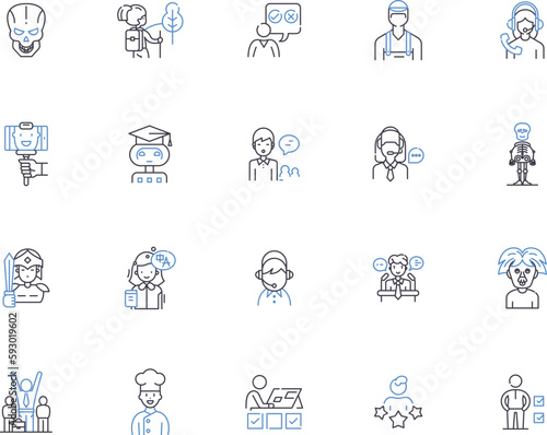 Avatars outline icons collection. Avatars, Digital, Virtual, Figures, Online, Identities, Bots vector and illustration concept set. Characters, Representations, Digitalized linear signs