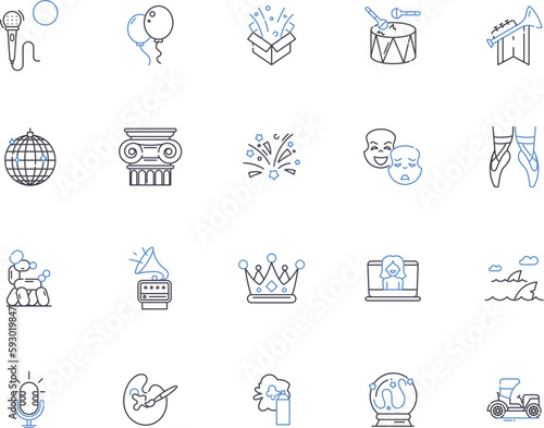 Perfomance marketing outline icons collection. Performance, Marketing, Advertising, Optimization, Analytical, Conversion, Cost vector and illustration concept set. Campaigns, Tracking, Content linear