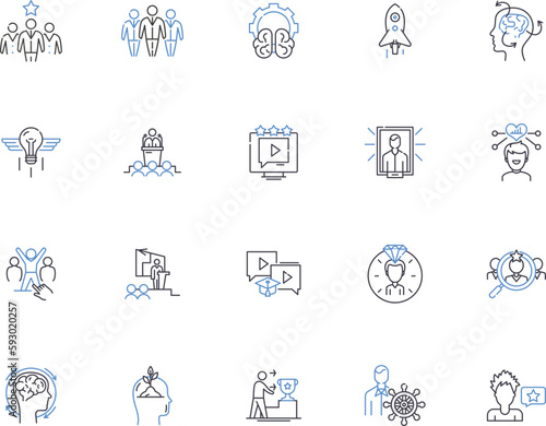 Leadership outline icons collection. Lead, Manager, Direct, Guide, Inspire, Command, Rule vector and illustration concept set. Control, Organize, Preside linear signs