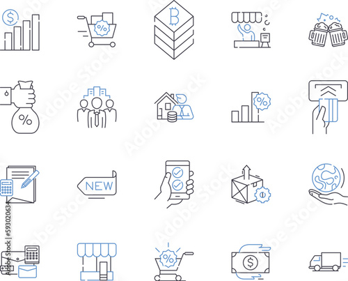Market income outline icons collection. Income, Market, Earnings, Wages, Profits, Salaries, Remuneration vector and illustration concept set. Returns, Revenues, Dividends linear signs