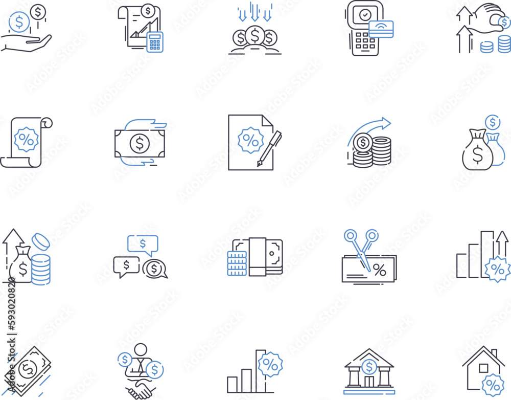 Sales system outline icons collection. Sale, System, Automated, Process, Ordering, Tracking, Purchasing vector and illustration concept set. Management, Inventory, CRM linear signs