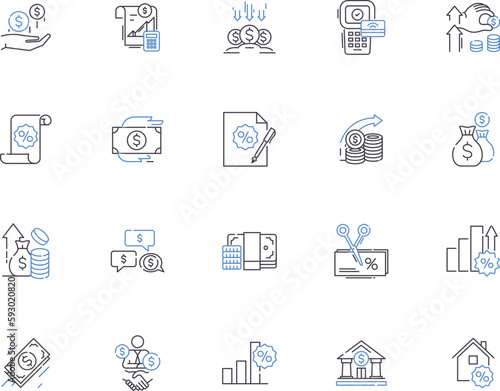 Sales system outline icons collection. Sale, System, Automated, Process, Ordering, Tracking, Purchasing vector and illustration concept set. Management, Inventory, CRM linear signs