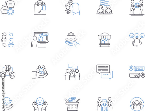 Customer support outline icons collection. Customer, Support, Help, Assistance, Service, Consultation, Inquiry vector and illustration concept set. Resolution, Guidance, Advice linear signs
