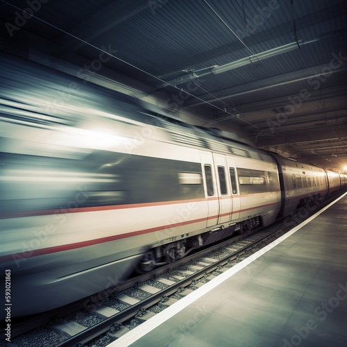 modern commuter train at high speed, motion blur. generative ai