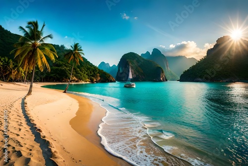 Tropischer Strand im warmen Sonnenlicht