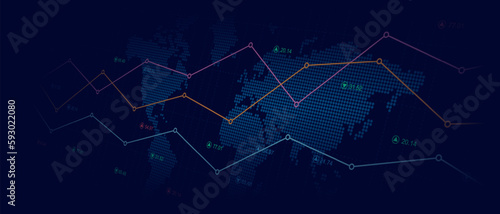 Financial graph with up trend line chart and world map in stock market Widescreen background