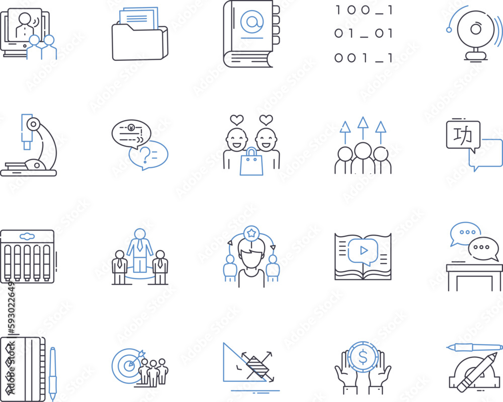 Fototapeta premium Training students outline icons collection. Train, Students, Instruct, Educate, Tutor, Coach, Discipline vector and illustration concept set. Develop, Skills, Teach linear signs