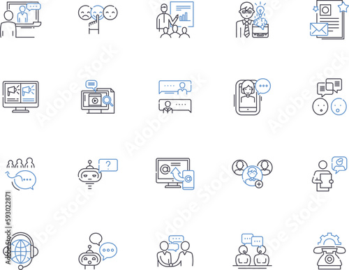 Speech outline icons collection. Speaking, Oratory, Reciting, Rhetoric, Elocution, Pronunciation, Vocalizing vector and illustration concept set. Intonation, Invective, Utterance linear signs