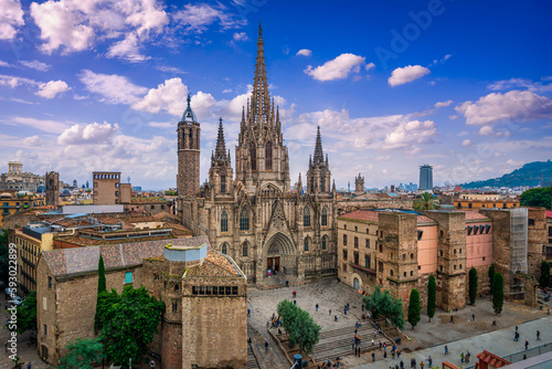 Barcelona skyline with the gothic Cathedral, Spain