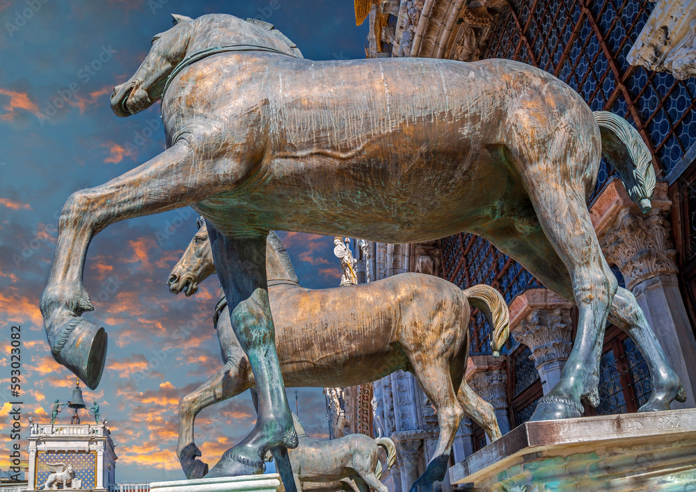View from the balcony of St. Mark's Basilica with the replicas of St. Mark's horses, Venice, Italy View from the balcony of St. Mark's Basilica with the replicas of St. Mark's horses, Venice, Italy