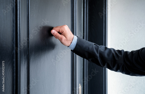 Fototapeta Close up of young man knocking on the door