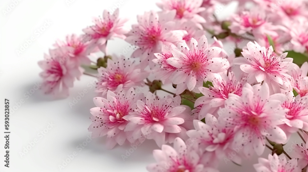 Branch with pink small flowers on a white