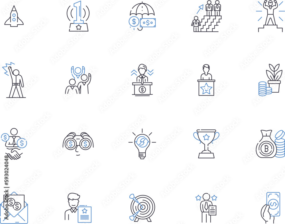 Business success outline icons collection. Success, Profit, Expand, Growth, Profit margin, Expand, Increase vector and illustration concept set. Market, Customers, Lead linear signs