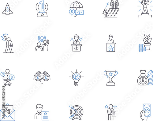 Business success outline icons collection. Success, Profit, Expand, Growth, Profit margin, Expand, Increase vector and illustration concept set. Market, Customers, Lead linear signs