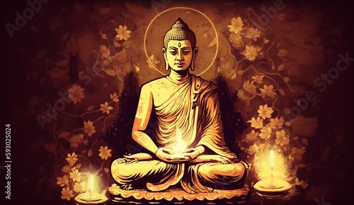 Illustation for happy vesak day, buddha images, Generative Ai