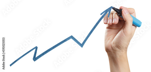 Hand drawing a graph using a blue marker, cut out