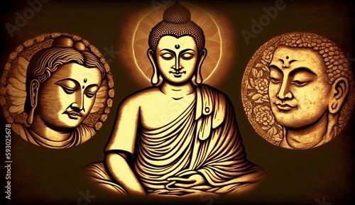 Illustation for happy vesak day, buddha images, Generative Ai