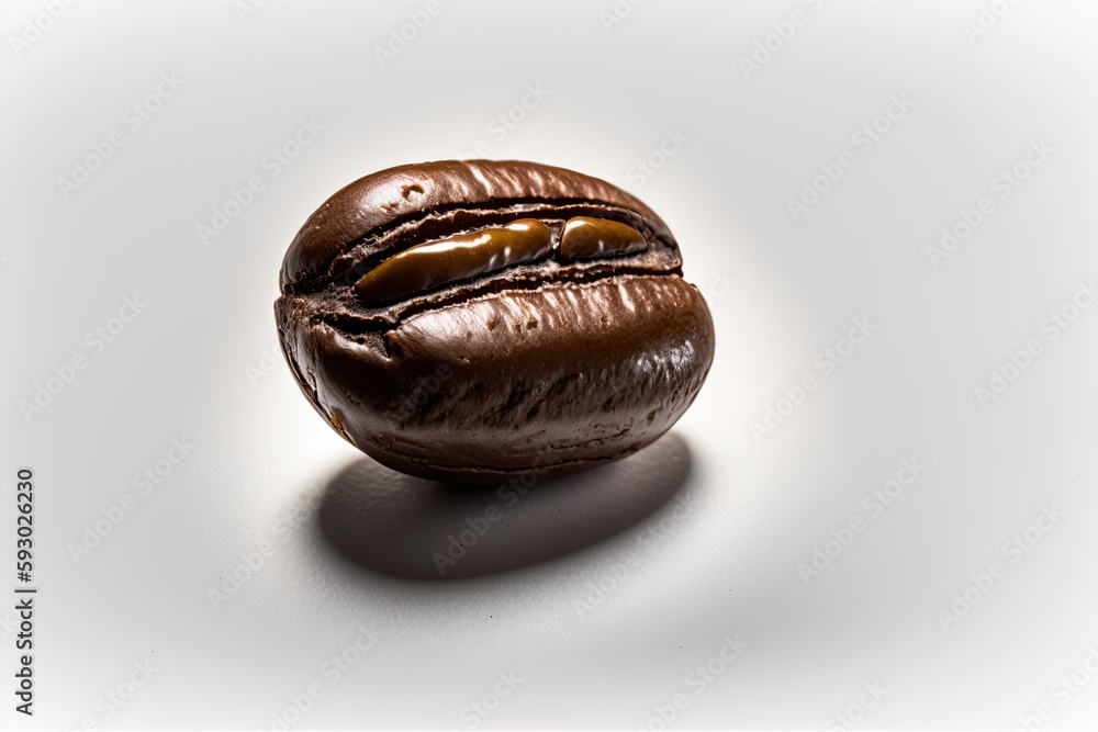 One roasted coffee bean on a white backdrop. using a shadow. Generative AI One roasted coffee bean on a white backdrop. using a shadow. Generative AI