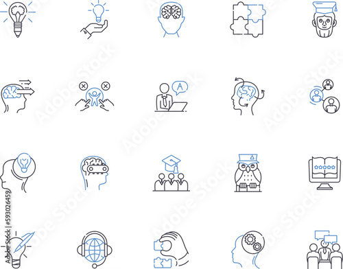 Mindset outline icons collection. Mental attitude, Outlook, Perspective, Perspective, Notion, Attitude, Viewpoint vector and illustration concept set. Approach, View, Beliefs linear signs