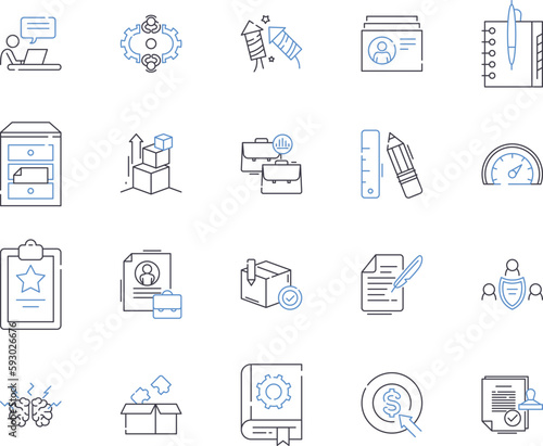 Office administration outline icons collection. Office, administration, management, clerical, operations, supervision, scheduling vector and illustration concept set. records, security, receptionist