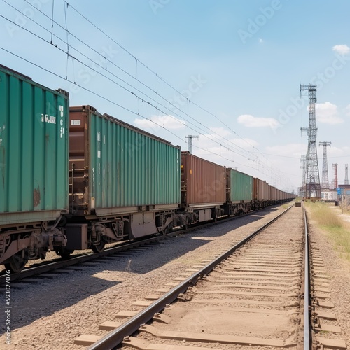 freight train on railway. generative ai