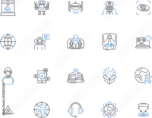 Future outline icons collection. Futurity, Foresee, Prospect, Prospective, Destiny, Prognosis, Futureproof vector and illustration concept set. Promising, Presage, Advancement linear signs
