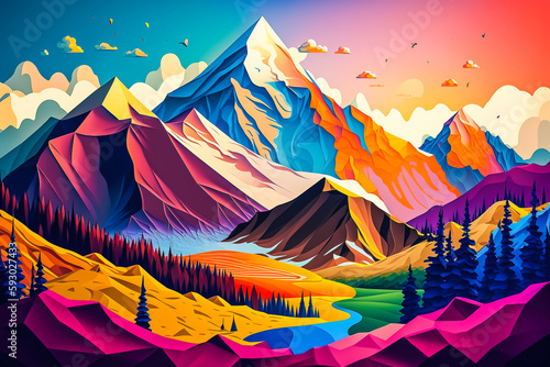 Paysage de montagne color   imaginaire avec reflet dans le lac - G  n  rative IA