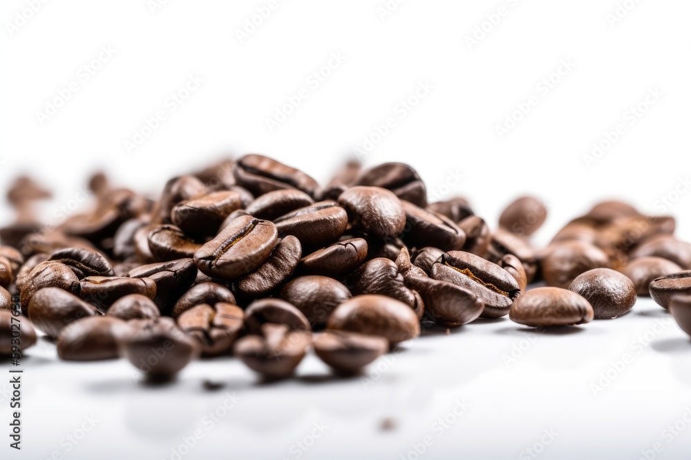 isolated coffee beans with text space on a white background. Generative AI isolated coffee beans with text space on a white background. Generative AI