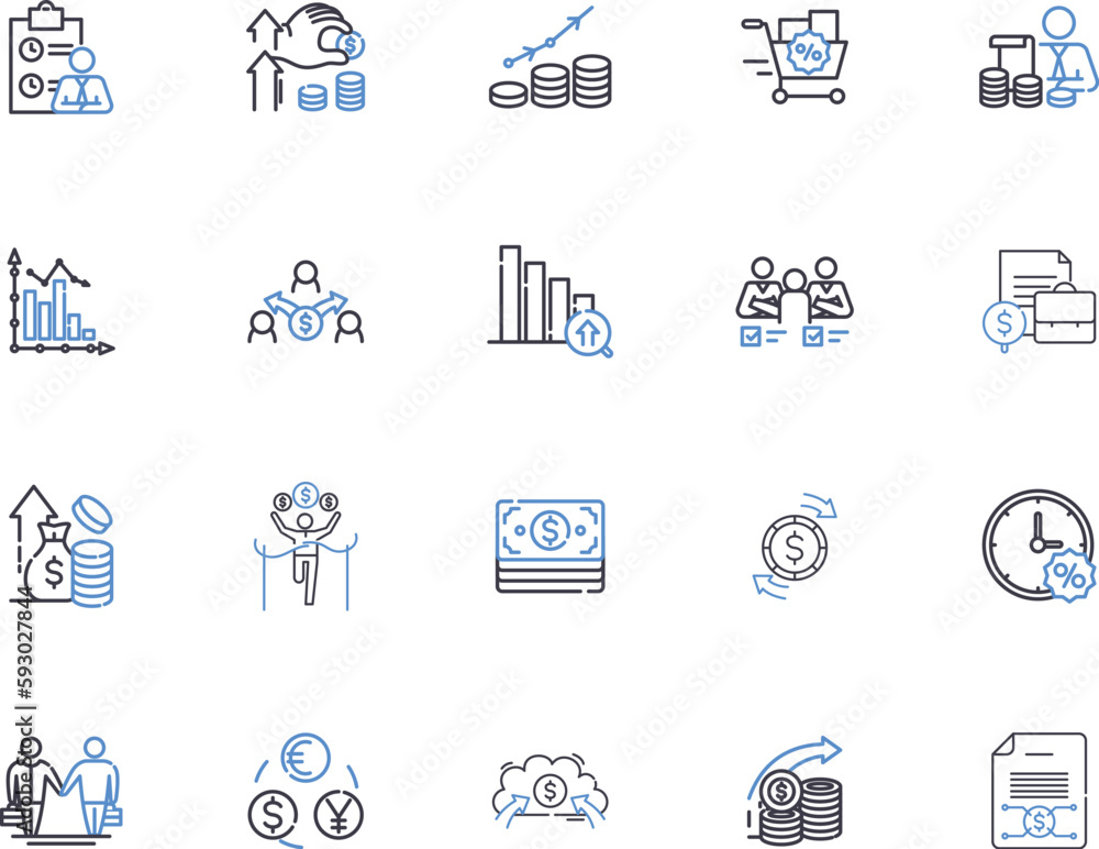 Making money outline icons collection. Earn, Earnings, Gains, Invest, Investing, Profit, Profitable vector and illustration concept set. Prosper, Riches, Accrue linear signs